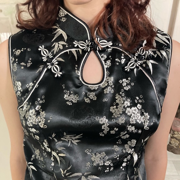 Vtg maxi floor length qipao keyhole neckline cheongsam dress - Picture 3 of 10